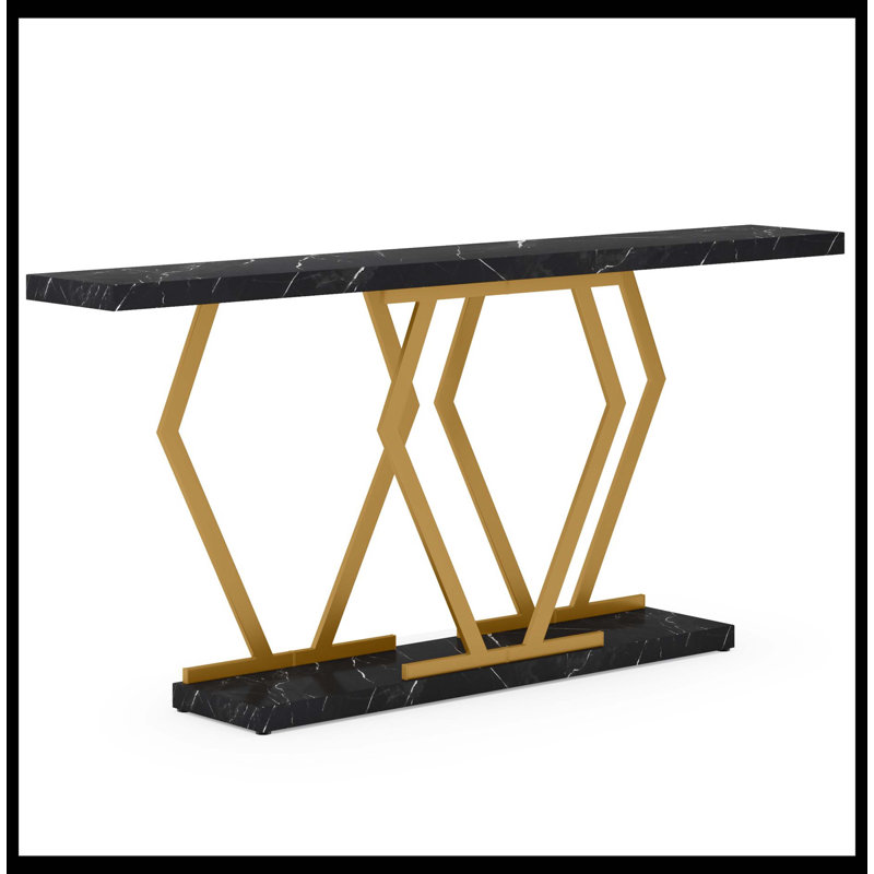 70.9" Console Table, Modern Sofa Table With Faux Marble Tabletop