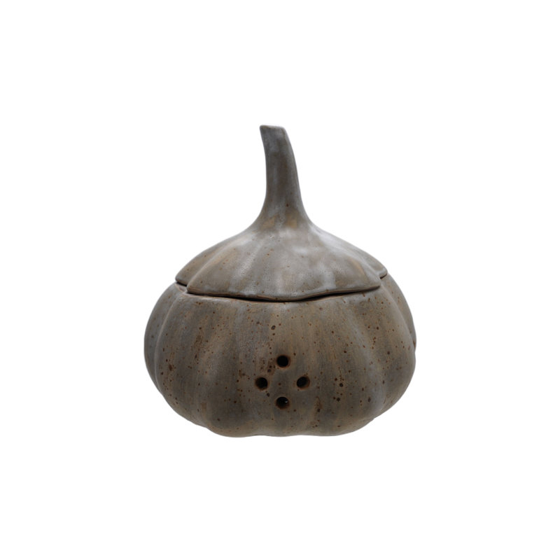 Pot à grès en forme d'ail / oignon avec glaçure réactive, blanc mat