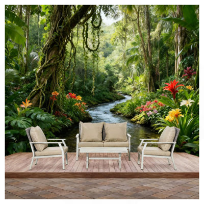 Ensemble de conversation 4 pièces avec coussins pour la cour, la piscine et le jardin
