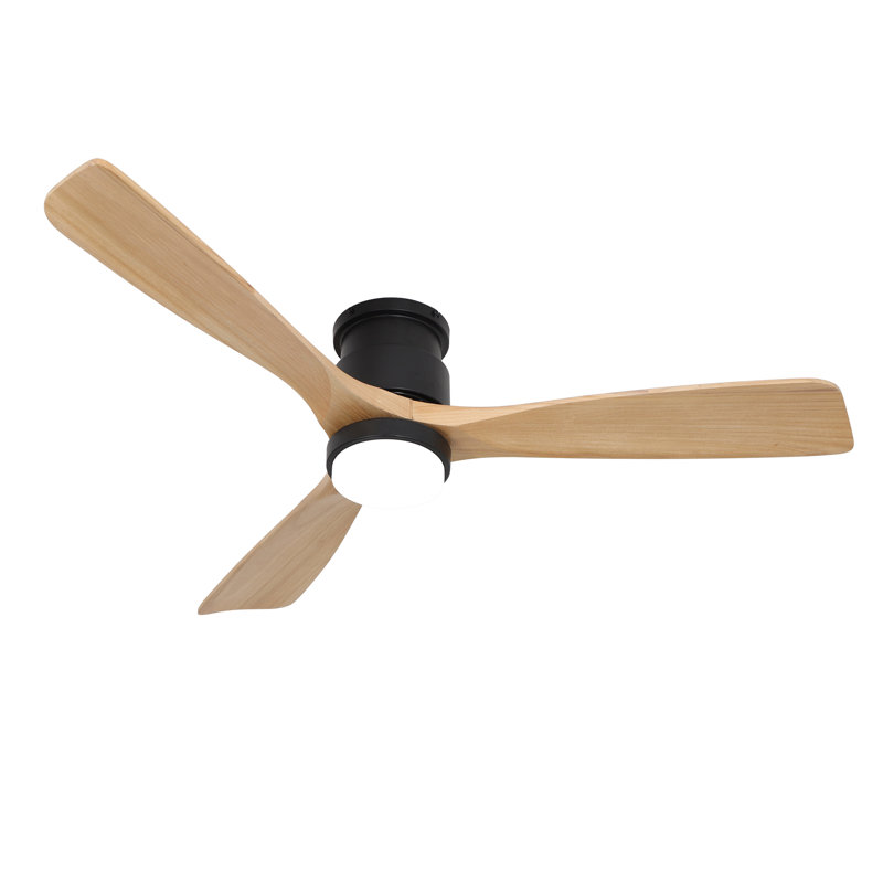 Ventilateur de plafond à profil bas avec télécommande Ventilateur de plafond extérieur encastré 52 pouces à télécommande 6 vitesses avec minuterie 3 pales en bois réversible Moteur à courant continu silencieux pour patio Salon Chambre à coucher