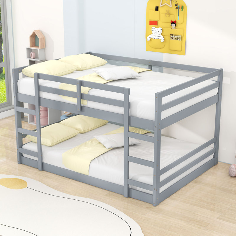 Wooden Bunk Bed With Dual Ladders,Sturdy Slats And Guardrails, Gray, Full Over Full