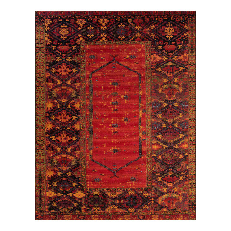 Gurrola Oriental Red/Yellow/Black Indoor/Outdoor Area Rug, Rectangle 9' x 12'
