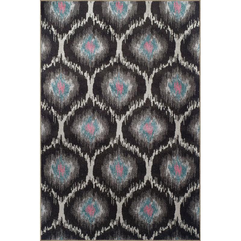 Tapis décoratif à motif géométrique noir et gris, Rectangle 3 pi 9,81 po x 4 pi 11,06 po