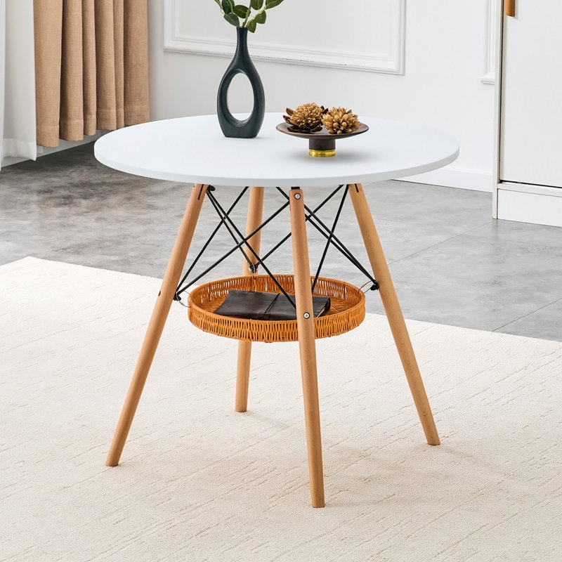 Table de salle à manger circulaire de 31,5 pouces de diamètre, White, Wood