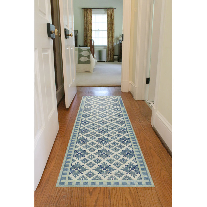 Un-Rug Kirkwood Blue Low Profile Kitchen Mat by Matterly, Blue, Runner 1'10" x 5'9"