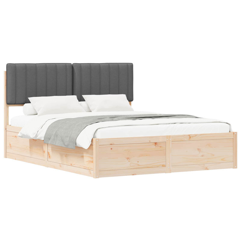 Solid Wood Bed Frame, European Kingsize (160 x 200 cm), Natural/Dark Grey