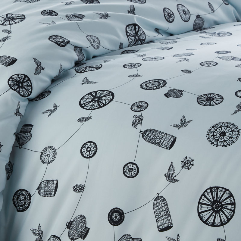 Ensemble de housse de couette Songbird Spring Collection, Housse de couette simple / simple TG et 1 taie dé, Bleu