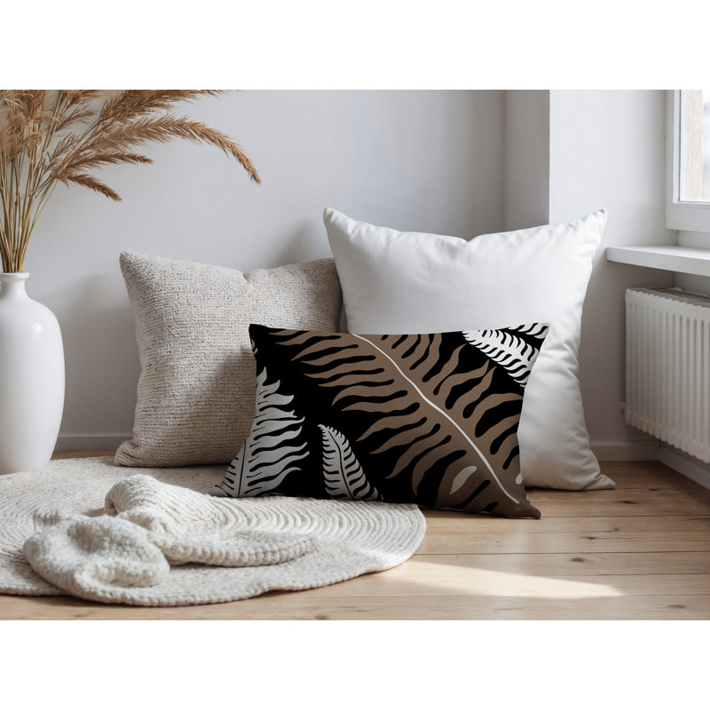 Oreiller rectangulaire réversible intérieur / extérieur Glo Wild Ferns, Rectangle H 14 po x l 20 po, Black