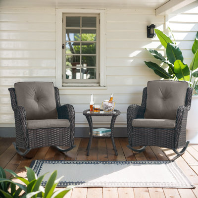 Bonia Outdoor Patio Wicker Rocking Chair Set with Side Table by Wildon Home