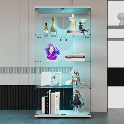 Floor Standing Curio Glass Display Cabinet 4 Shelves With LED Lights And 2 Door, Glass Display Case, 64.7"*31.7"*14.3"