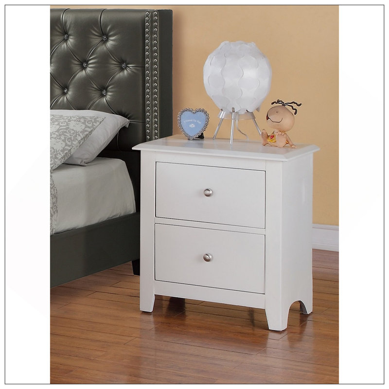 Élégante table de chevet en bois avec deux tiroirs, parfaite pour le rangement et la commodité de la chambre à coucher.