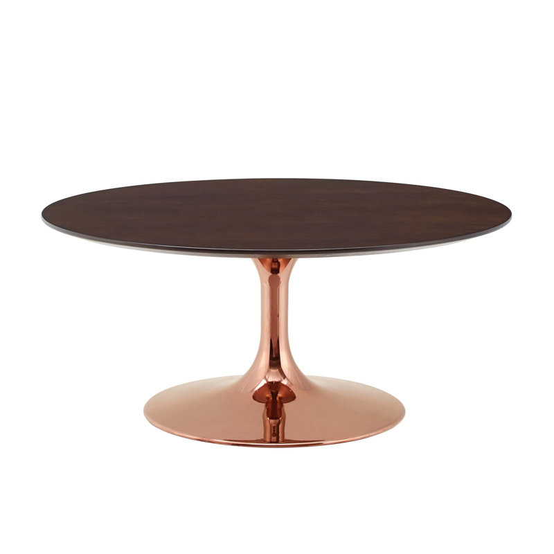 Table basse ronde en marbre artificiel Lippa, Rose, Bois naturel, Noyer cerise