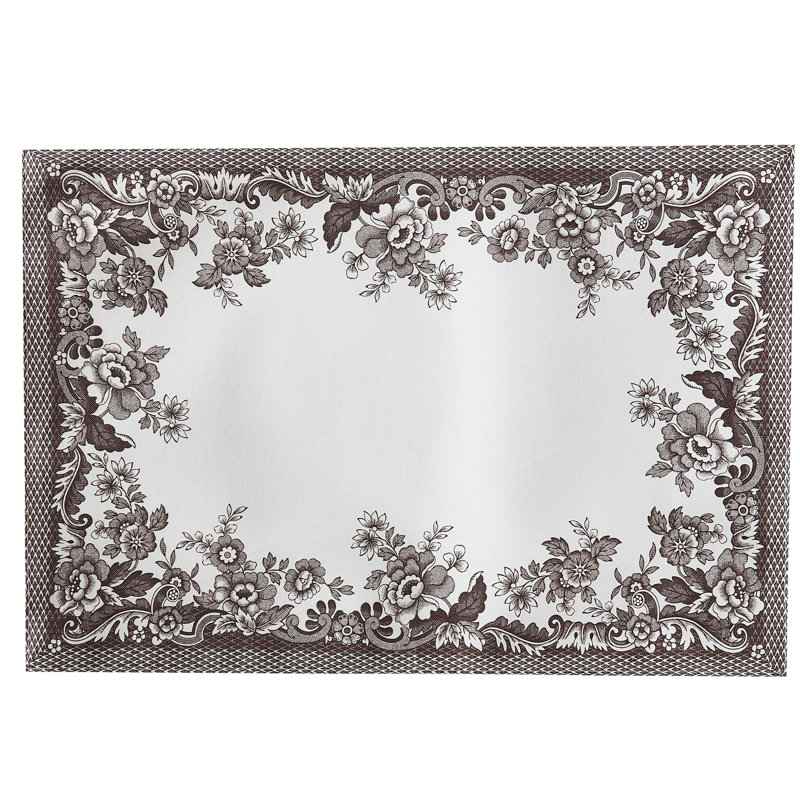 Ivory and Brown Floral Polyester Placemat Set, 13" x 19"