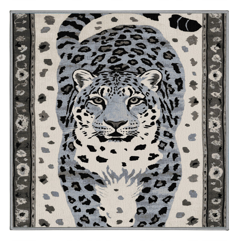 Washable Snow Leopard Big Cats Area Rug, Square 8'