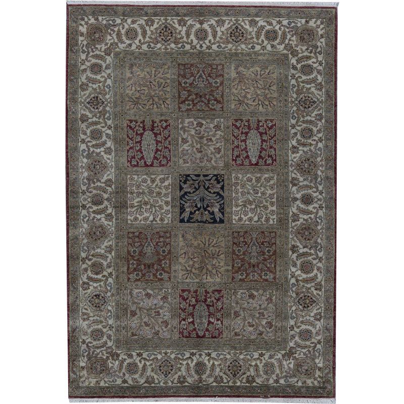 Wool Oriental Area Rug in Brown/Ivory/Burgundy