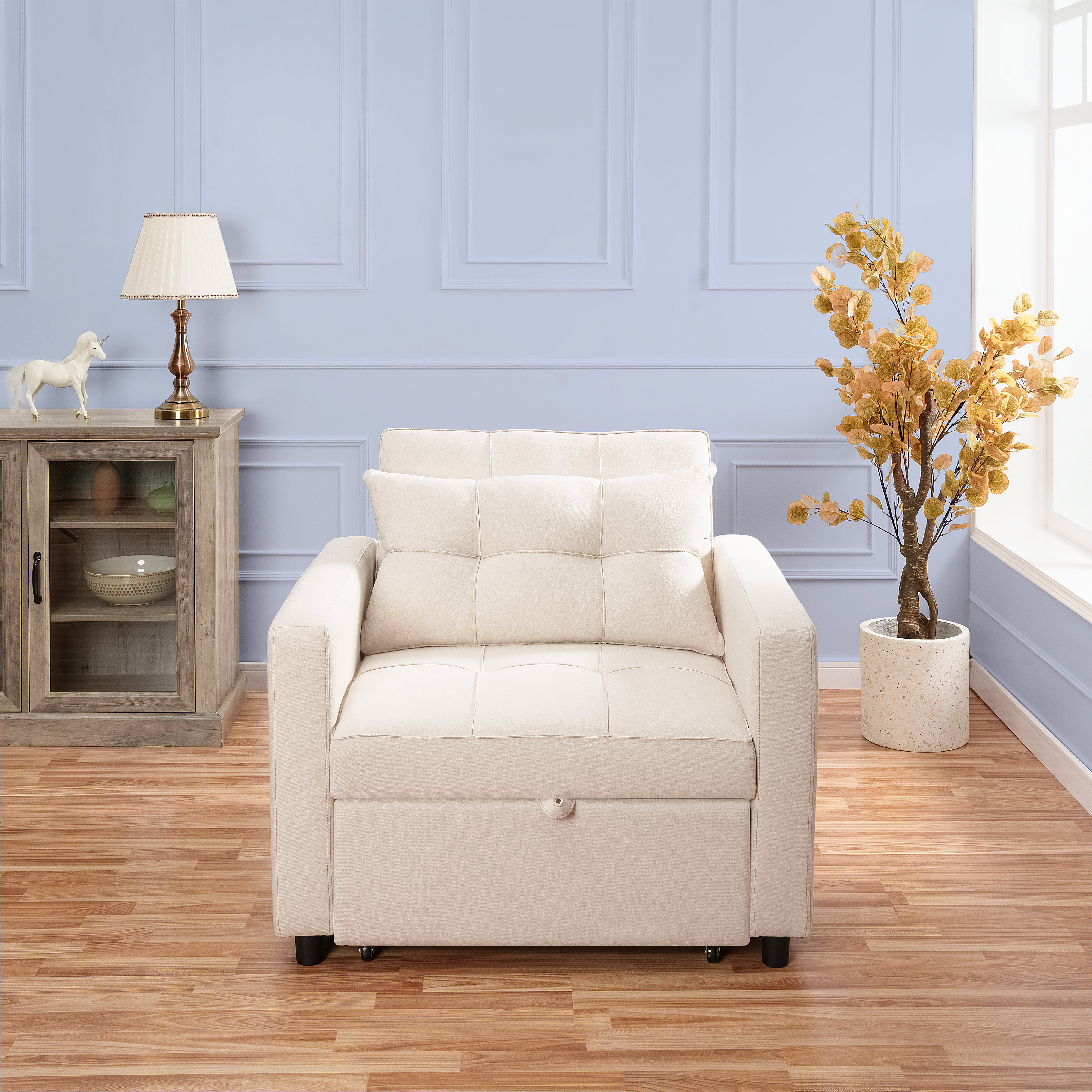 Elegant Adjustable Sofa Sleeper Silver-Gray Fabric Three-in-One