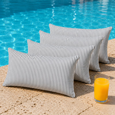 4-Piece Outdoor Lumbar Throw Pillow Set with Inserts, 12 x 22 Inch Water-Repellent and Fade-Resistant Decorative Pillows with Removable Zip Covers for Patio, Porch, Balcony and Sofa