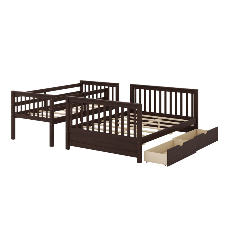 Lit superposé simple au dessus d'un lit double avec tiroirs Jhala Kids, Espresso