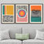 «Mid-Century Multicolor Color Block Shape Abstract Geometric», ensemble de 3 impressions sur toile flottante encadrées-75849582-75849581