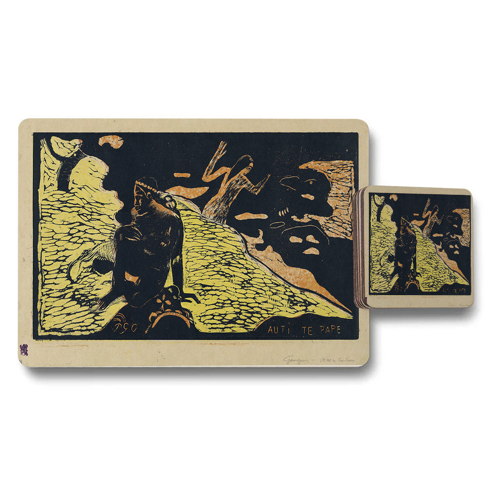 Placemat Coaster Set With Abstract Landscape Art Print