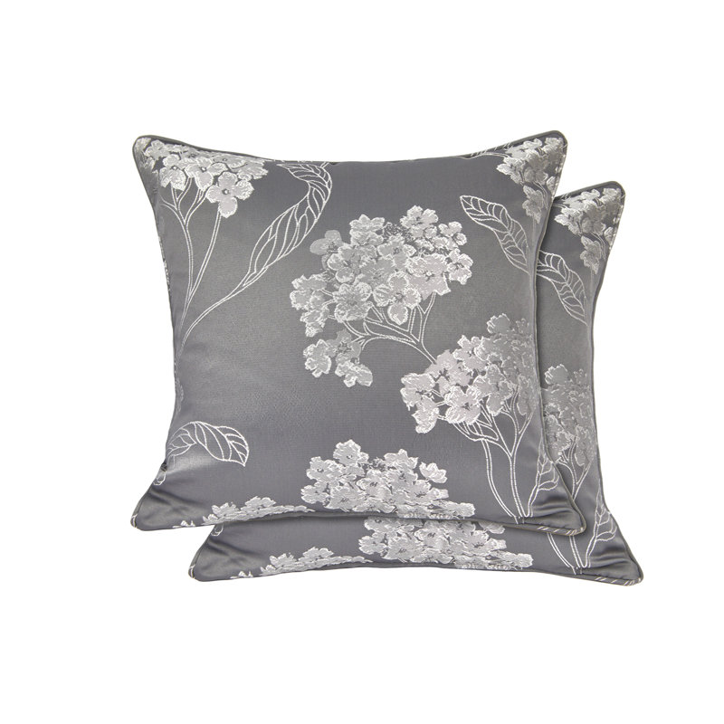 Blossom Floral Square Throw Pillow Cover, Silver