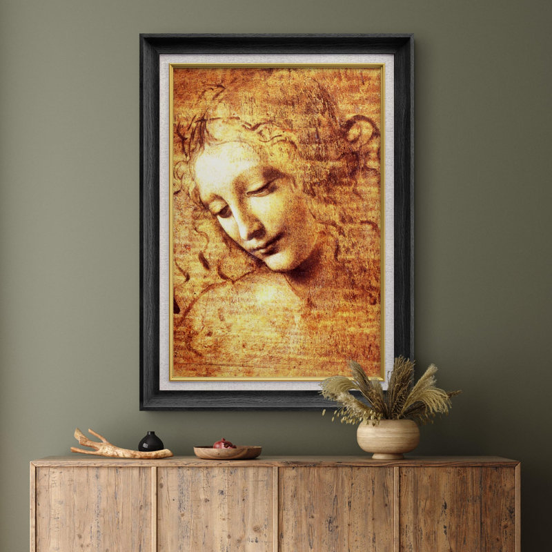 «Lady with Disheveled Hair» par Leonardo Da Vinci - peinture sur toile encadrée, Noir