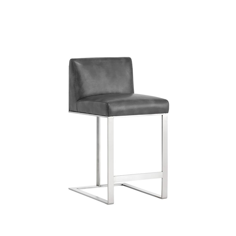 Dean Bar & Counter Stool, White Faux Leather, Stainless Steel, Counter Stool (26" Seat Height)