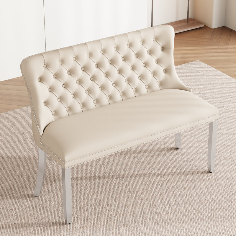 Banc de salle à manger double en velours, Noir, Argent