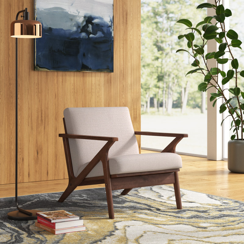 Zola Upholstered Accent Armchair, Beige Polyester, Walnut