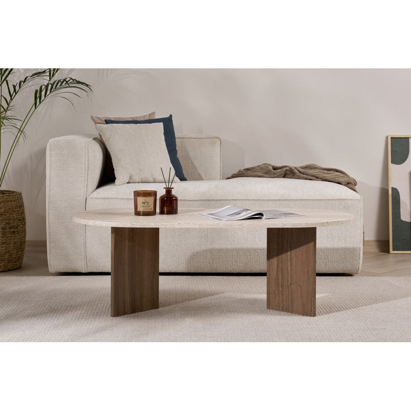 Table basse moderne, travertin et noyer, 120 x 40 x 60 cm, 100% panneau de particules enduit de mélamine, épaisseur: 0 cm, design pour le salon, durable et ajout à votre maison