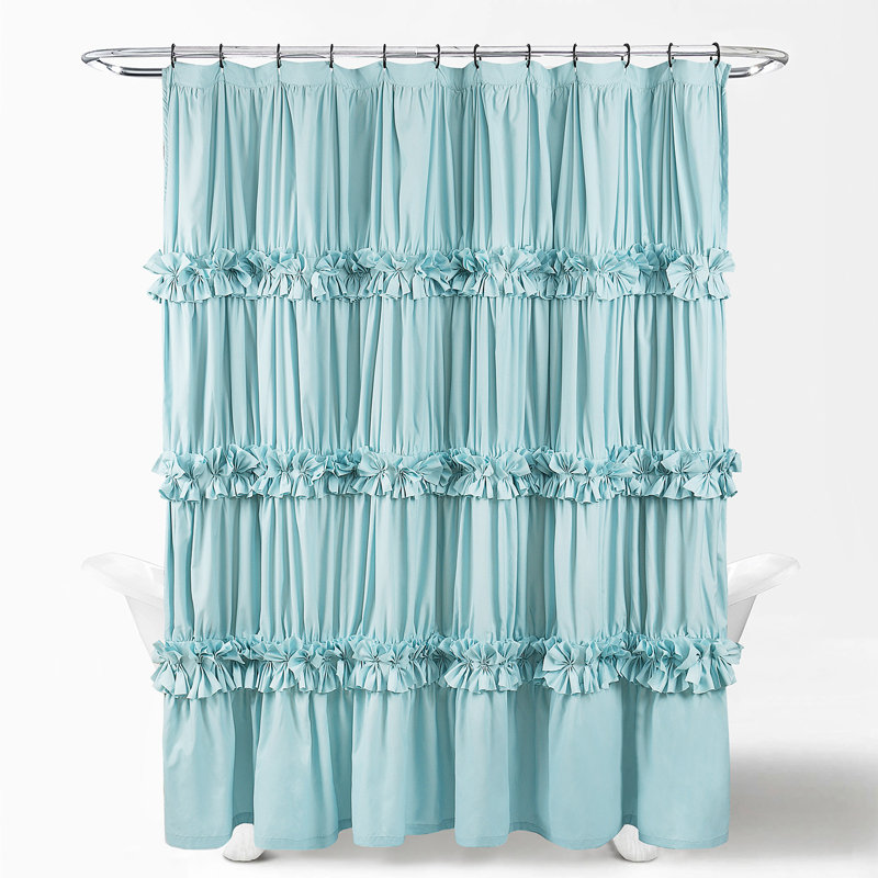 Rideau de douche simple à volants Shabby Elegance, Bleu spa, 72 x 72