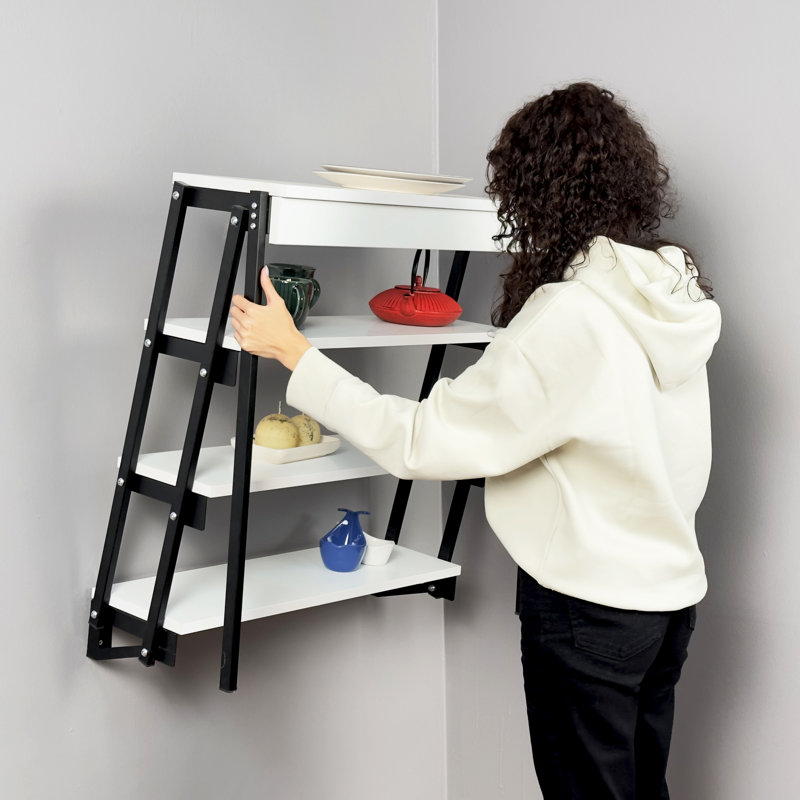 Multi-Functional Murphy Wall Table with Bookshelf – Space-Saving Foldable Table for Small Spaces, Tiny Homes & Caravans