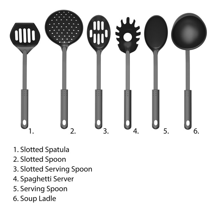 Farberware 3 Piece Black Plastic Serving Utensil Set Ladle Fork & Pasta  Strainer