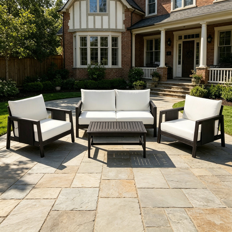 Ensemble de canapé d'extérieur 4 pièces avec coussins et table basse - Structure en bois d'acacia, DARK GREY