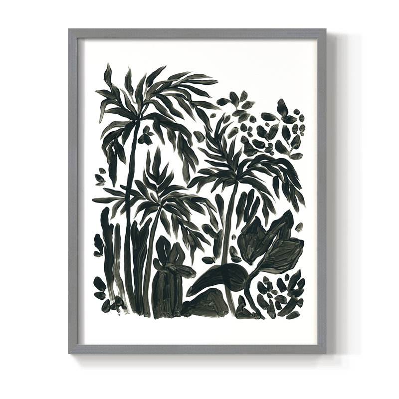 Encre Jungle III, reproduction encadrée - bois massif, H 21 po x l 17 po, Gris