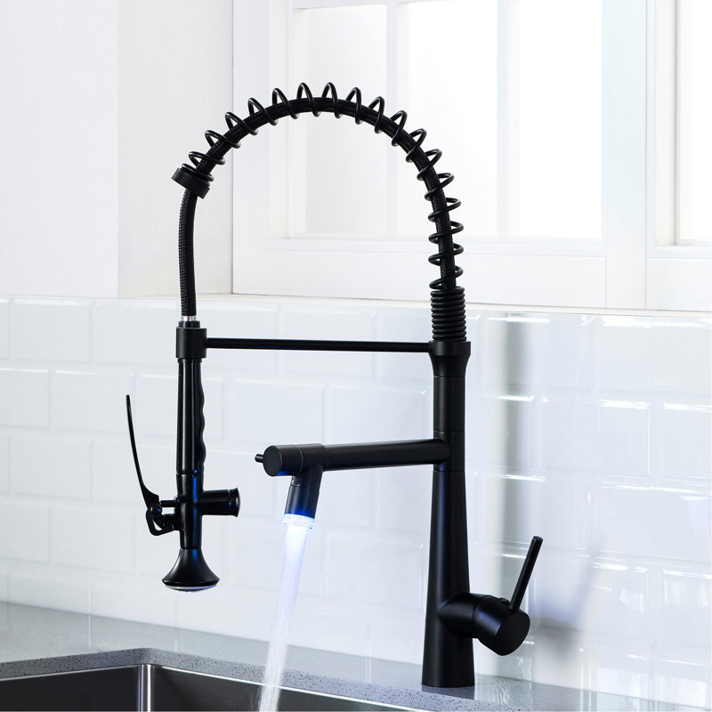 Single Handle Pull Down Kitchen Faucet - Heavy Duty Commercial Style, Matte Black With Pre-Rinse Spring Smooth Operation