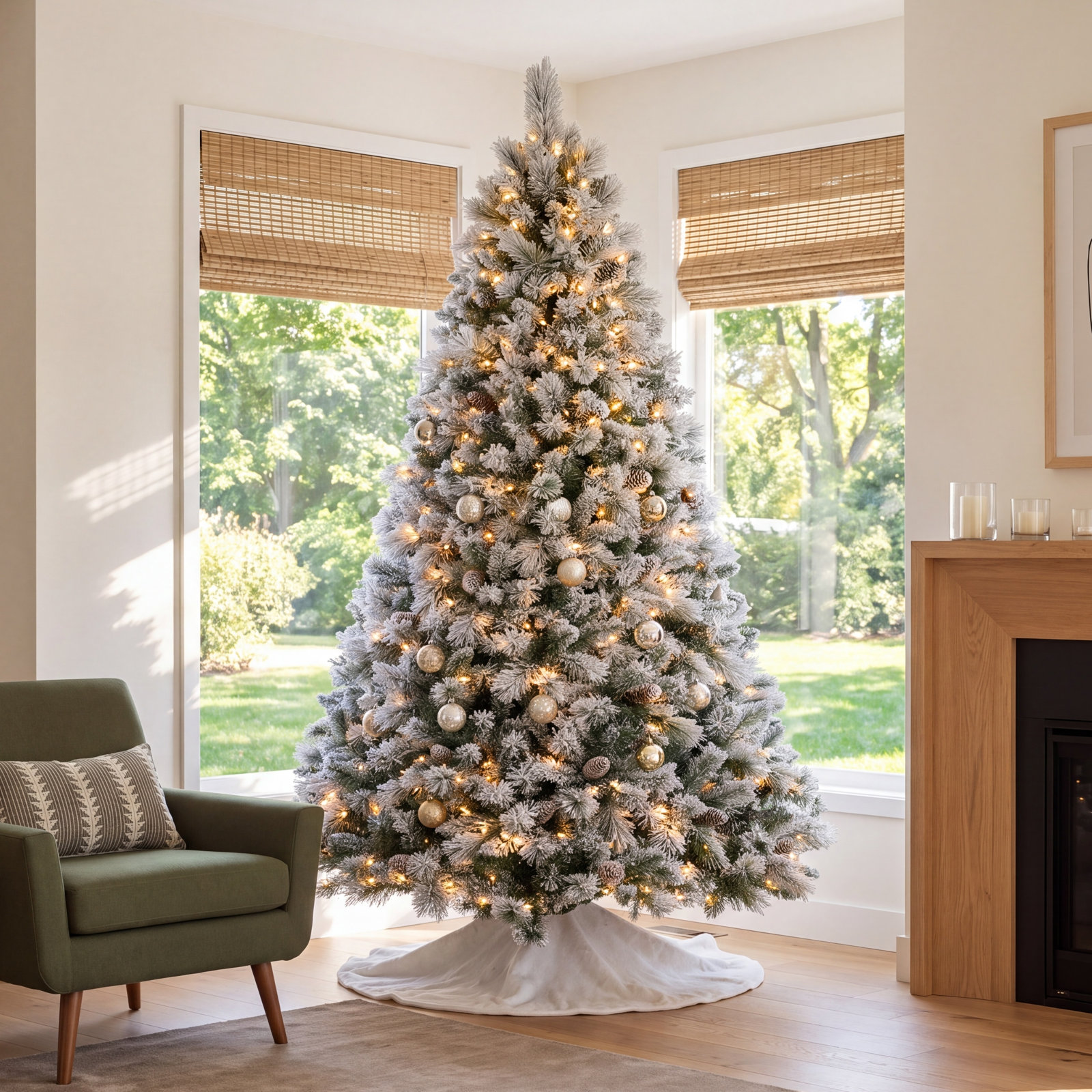 Frosted Pre-Lit Spruce Christmas Tree, 90"H