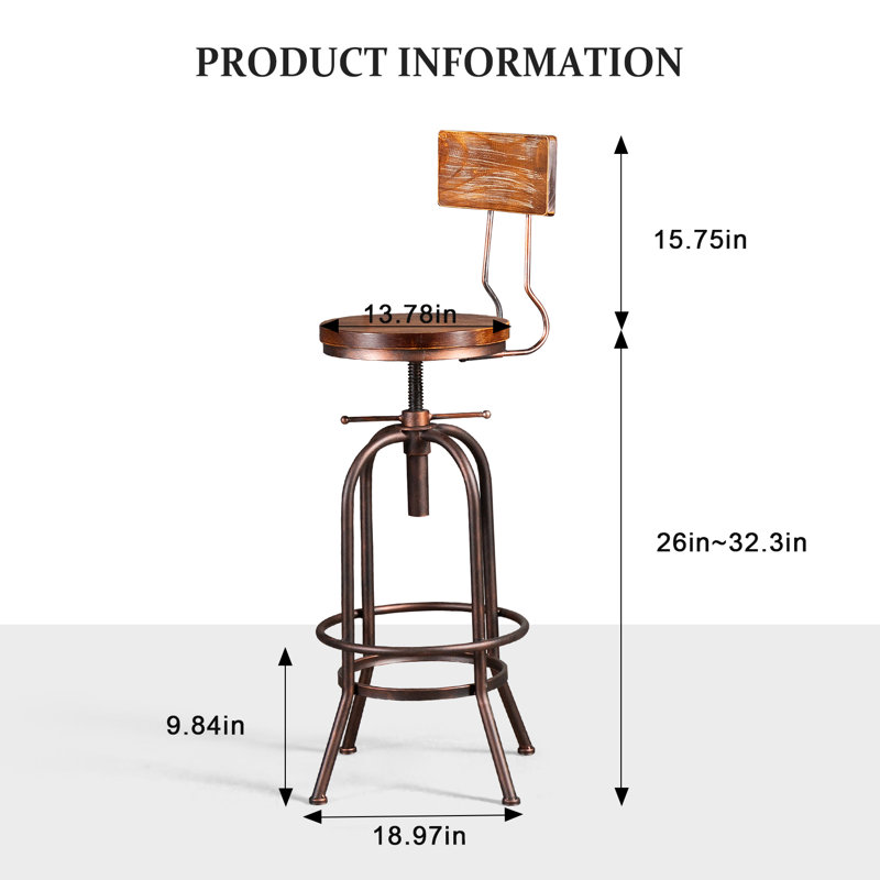 Tabouret de comptoir pivotant en bois massif à hauteur réglable Jasisianna