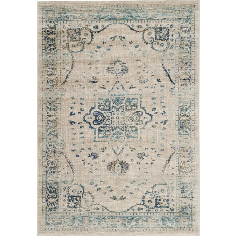 Annette Oriental Beige/Turquoise Area Rug, Rectangle 3' x 5'