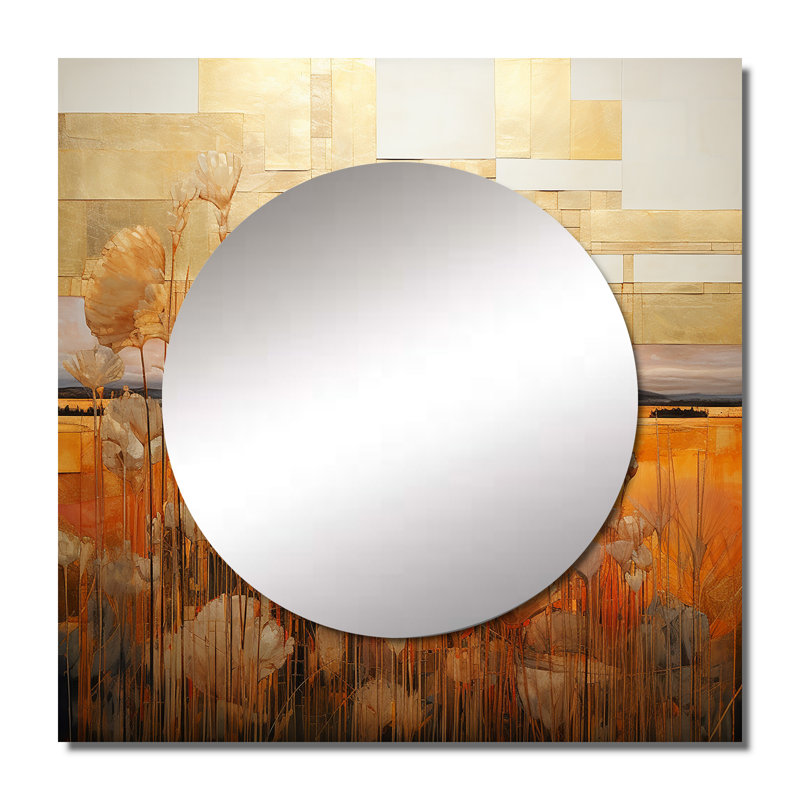 Miroir mural doré, paysage champêtre doré, 23 po x 23 po