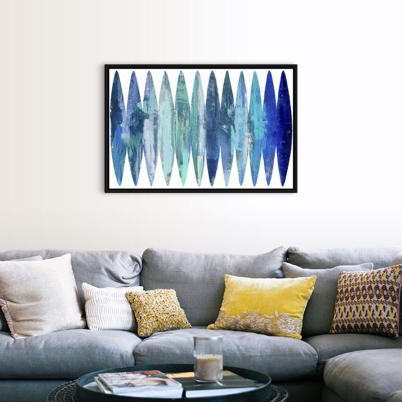 «Abstract Surfboard Blues» par David Moore - reproduction d'art, Toile avec cadre flottant, H 34 po x l 50 po, Noir