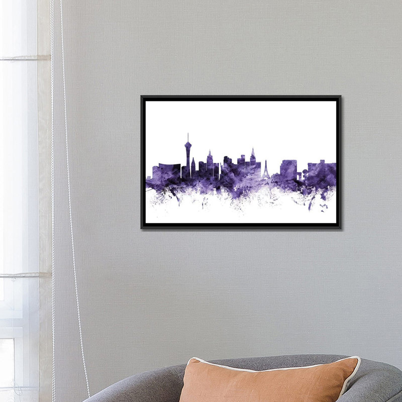 «Las Vegas, Nevada Skyline» par Michael Tompsett, impression, H 18 po x l 26 po x P 1,5 po, Toile avec cadre noir