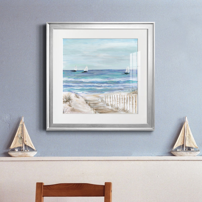 Gulf Shores III - peinture encadrée, Encadrement argenté, H 17,5 po x l 17,5 po x P 1,5 po