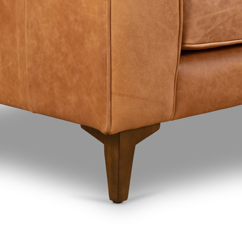 Peale 74" Genuine Leather Square Arm Sofa, Cognac Tan