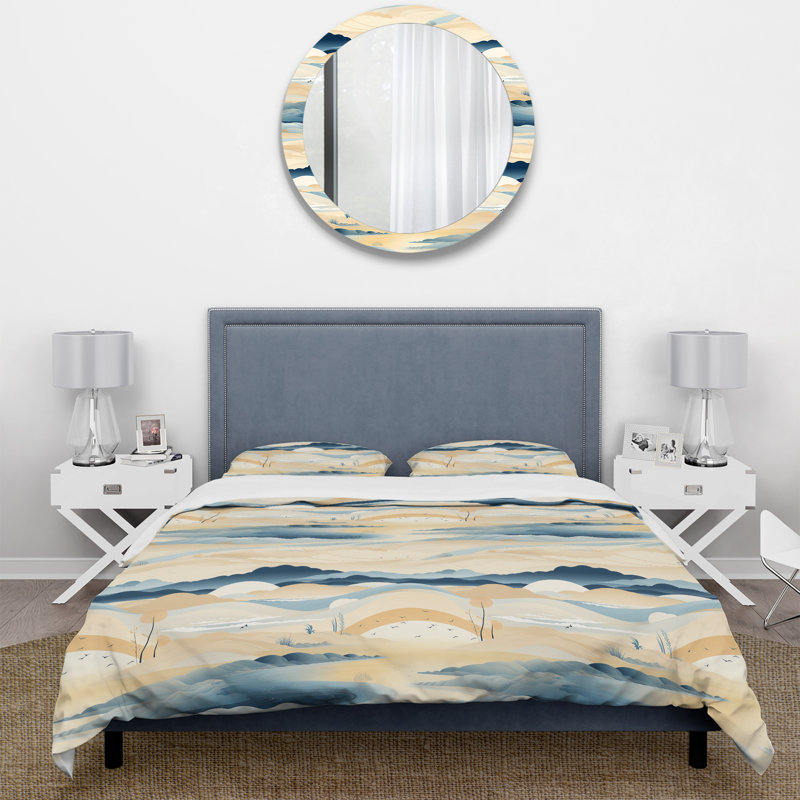 Ensemble de housse de couette Coastal Landscape Minimal In Blue, Housse de couette pour très grand lit et 2 très