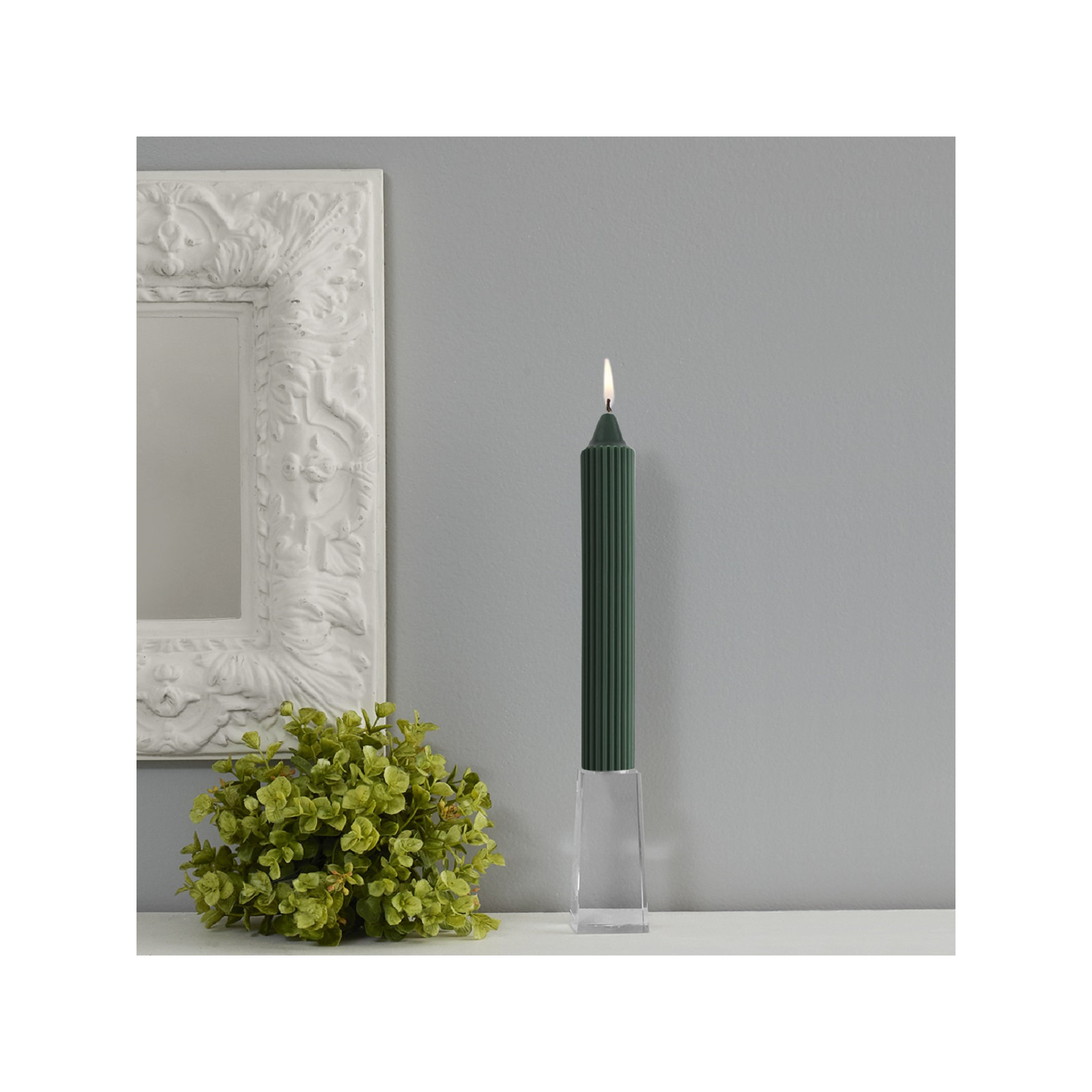 Grecian Collenette Unscented Taper Candle, 9" H x 1.25" W x 1.25" D, Green