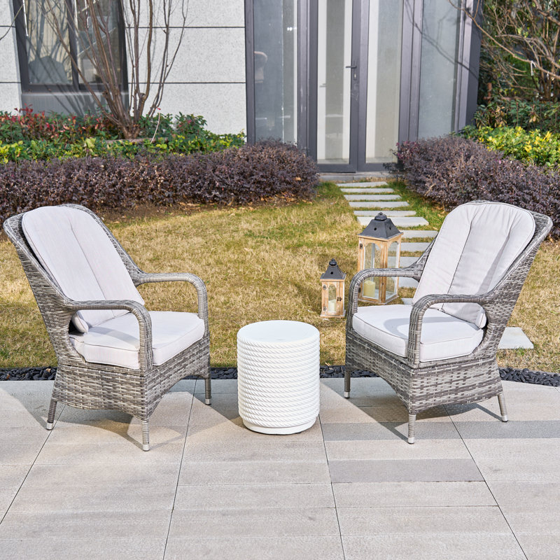 2 - Person Patio Dining Set with Round Table , Cushions Included, Grey