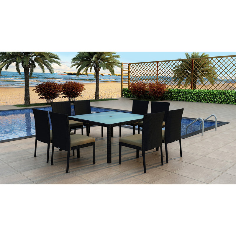 Urbana Outdoor 9 - Piece Dining Set with Cushions, 29.5" H x 59" W x 59" L, Cast Silver Sunbrella®, Cast Silver Sunbrella®