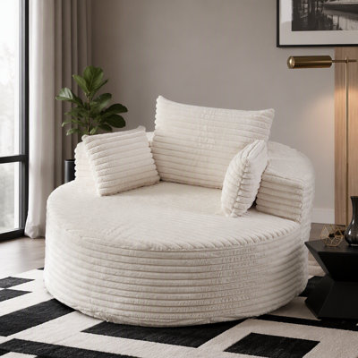 Chaise pivotante simple en mousse de velours côtelé de 55 po L, canapé moderne moelleux, chaise pivotante à 360 degrés pour le salon, la chambre à coucher, le salon et la salle de projection