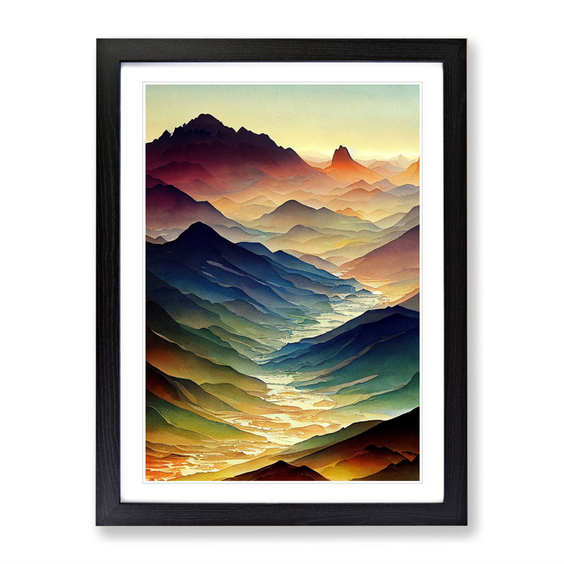 Mountain Landscape Watercolour No.5 - Framed Print, Black, 34cm H x 25cm W x 2cm D